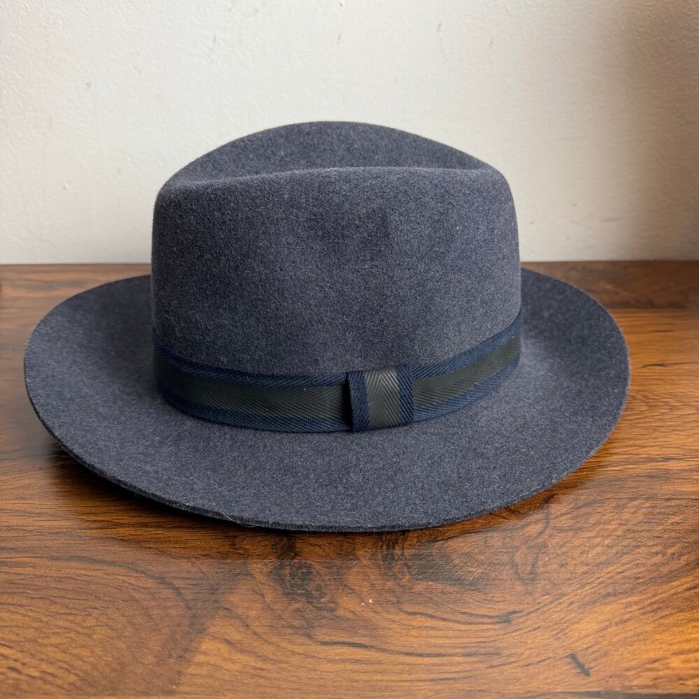 rag & bone New York Wool Felt Fedora Hat Gray Size M Grosgrain Band Made in‎ USA